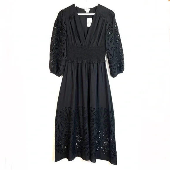 NWT Shoshanna Ari Laser Cut Midi Eyelet Dress Black Size 2 - Picture 4 of 16